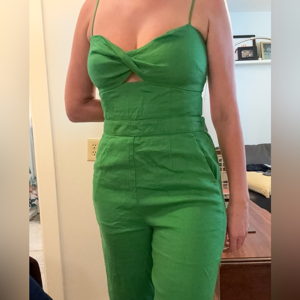 Anthropologie Bright Green Twist-Front Jumpsuit